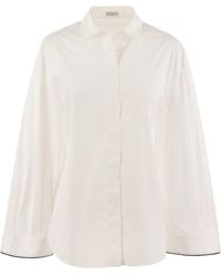 Brunello Cucinelli - Stretch Cotton Poplin Shirt With Shiny Cuff Details - Lyst