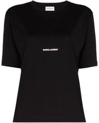 Saint Laurent - Logo Baumwoll T-Shirt Italien Frauen - Lyst