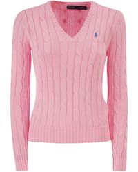 Polo Ralph Lauren - Cotton Cable Knit Jumper With V-Neck - Lyst