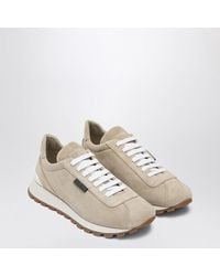 Brunello Cucinelli - Suede Sneakers With Shiny Tab - Lyst