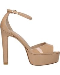 Stuart Weitzman - Beige Leather Sandal - Lyst