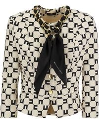 Elisabetta Franchi - Logo Print Crepe Jacket Met Foulard Chain - Lyst
