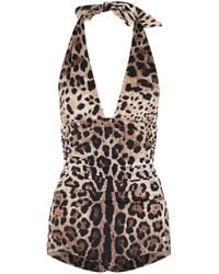 Dolce & Gabbana - Stretch Nylon Badpak Met Luipaardprint - Lyst