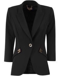 Elisabetta Franchi - Double Stretch Crepe Jacket With Logo Details - Lyst