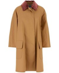Prada - Camel Cotton Overcoat - Lyst