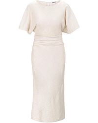 STAUD - Amelie Linen Midi -jurk Natuurlijk - Lyst