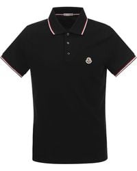 Moncler - Katoenen Pique Poloshirt Met Driekleurige Trim - Lyst