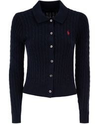 Polo Ralph Lauren - Cotton Cable Knit Cardigan With Collar - Lyst