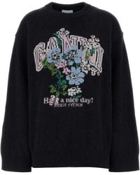 Ganni - Slate Wool-Blend Oversize Sweater - Lyst