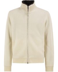 Herno - Pure Wool Knit Jacket With High Collar And Faux Fur Lining - Lyst
