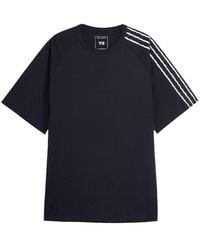 Y-3 - Gerafeld T-Shirt Met Drie Strepen - Lyst