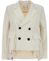 Sacai - Ivory Twill And Denim Blazer - Lyst