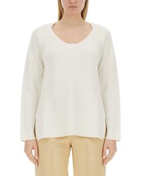 Fabiana Filippi - V-Neck Sweater With Ribbed Texture And Side Slits - Lyst