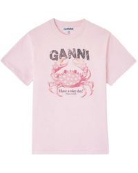 Ganni - Printed Cotton T-Shirt - Lyst