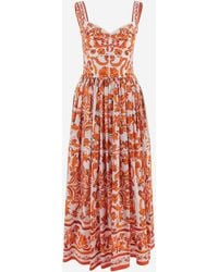 Dolce & Gabbana - Long Cotton Poplin Dress With Majolica Print - Lyst