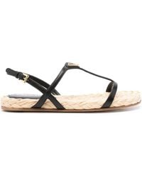 Prada - Enamel Triangle Logo Flat Sandals - Lyst