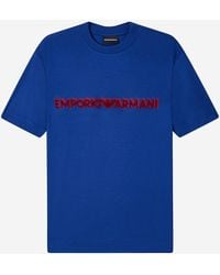 Emporio Armani - Cotton Blend T Shirt With Embroidered Logo - Lyst