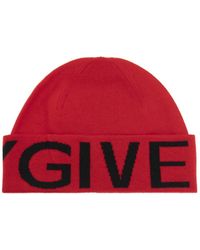 Givenchy - Bold Branded Logo Red Beanie Hat - Lyst