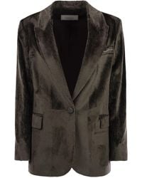 Peserico - Velvet Blazer With Thousand Stripes - Lyst