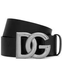 Dolce & Gabbana - Belt With Rutenium Dg Plaque - Lyst