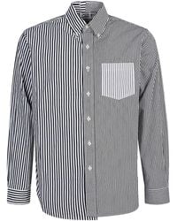 E.L.V. Denim - E.L.V. Camicia Di Cotone A Strisce A Contrasto Di Denim - Lyst