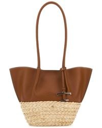 Tod's - Two Tone Leather And Raffia Small Shopping Bag - Lyst