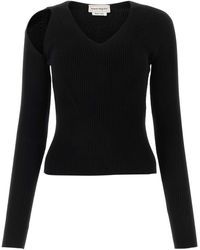 McQueen - Fitted Ribbed Wool Sweater With Cut-Out Detail - Lyst