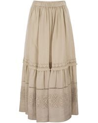Weekend by Maxmara - Wkipallore – Long Linen Skirt With Lace Inserts - Lyst