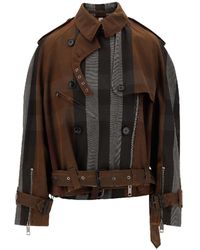 Burberry - Belted Double-breasted Checked Gabardine Biker Jacket - Lyst