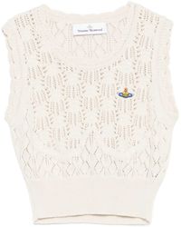 Vivienne Westwood - Cream Openwork Knit Logo Sleeveless Top - Lyst