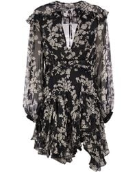 Elisabetta Franchi - Printed Silk Voile Dress With Ruffles - Lyst