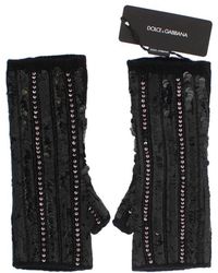 Dolce & Gabbana Fingerlose Handschuhe aus Kaschmir und Pailletten in Schwarz