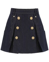 Balmain - Mini falda de mezclilla con rayas de - Lyst