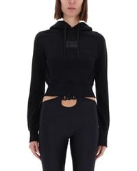 Versace Jeans Couture - Cropped Sweatshirt With Baroque Logo Patch - Lyst