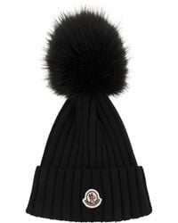Moncler - Wool Cap With Synthetic Pompom - Lyst