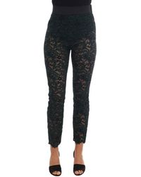 Dolce & Gabbana Green Floral Lace Leggings Pants - Black