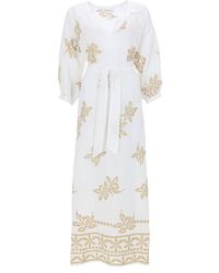 120% Lino - Printed Linen V-Neck Belted Maxi Dress - Lyst