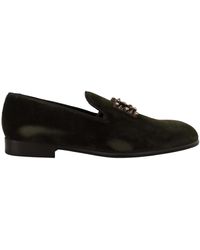 Dolce & Gabbana Velvet Dg Crystals Loafers Shoes - Black