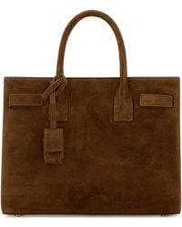 Saint Laurent - Brown Suede Sac De Jour Handbag - Lyst