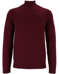 Ballantyne - Burgundy Ribbed Wool Turtleneck Sweater - Lyst