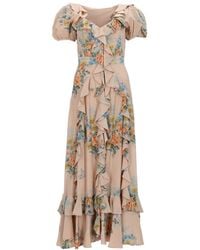McQueen - Floral Print Ruched Silk Dress - Lyst