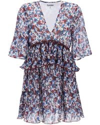 Ganni - Plissée mini robe avec motif floral - Lyst