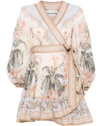 Zimmermann - Wrap Dress With Deep V-Neckline And Floral Print - Lyst