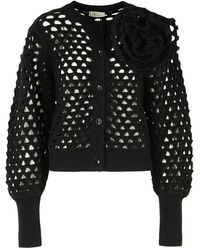Blumarine - Rose Detail Openwork Wool Cardigan - Lyst