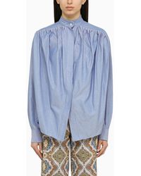 Etro - Light Blue Cotton Blouse With Ruffled Pattern - Lyst