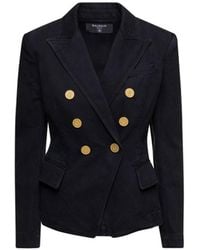 Balmain - Denim Blazer Met Dubbele Rij Knopen - Lyst