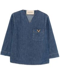 Valentino - Denim Shirt With Logo - Lyst
