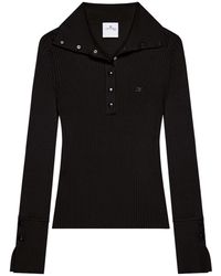 Courreges - Fitted Ribbed Long-Sleeve Top With Unique Collar - Lyst