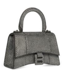 Balenciaga - Hourglass Xs Handbag With Rhinestones Grey & Silver - Lyst