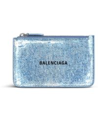 Balenciaga - Portamonete E Portacarte Cash Grande Lungo Con Stampa Denim - Lyst
